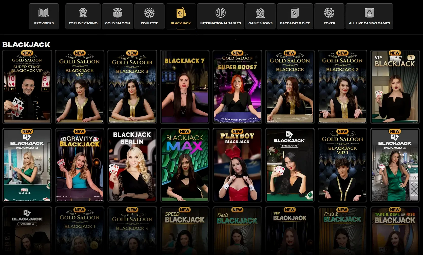 Galactic Casino game library overview showing slot categories and provider logos