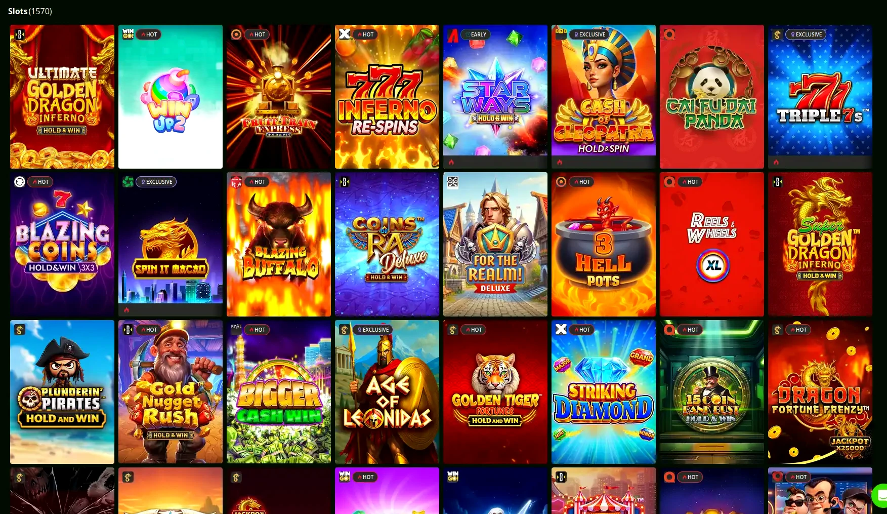Galactic Casino instant play lobby showing slots and live dealer games