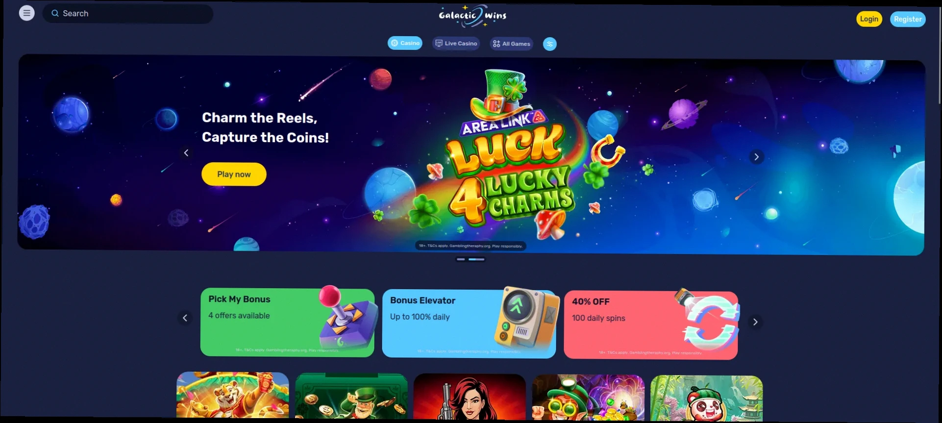 Galactic Casino 250% up to 1,500 CAD + 180 Free Spins welcome bonus